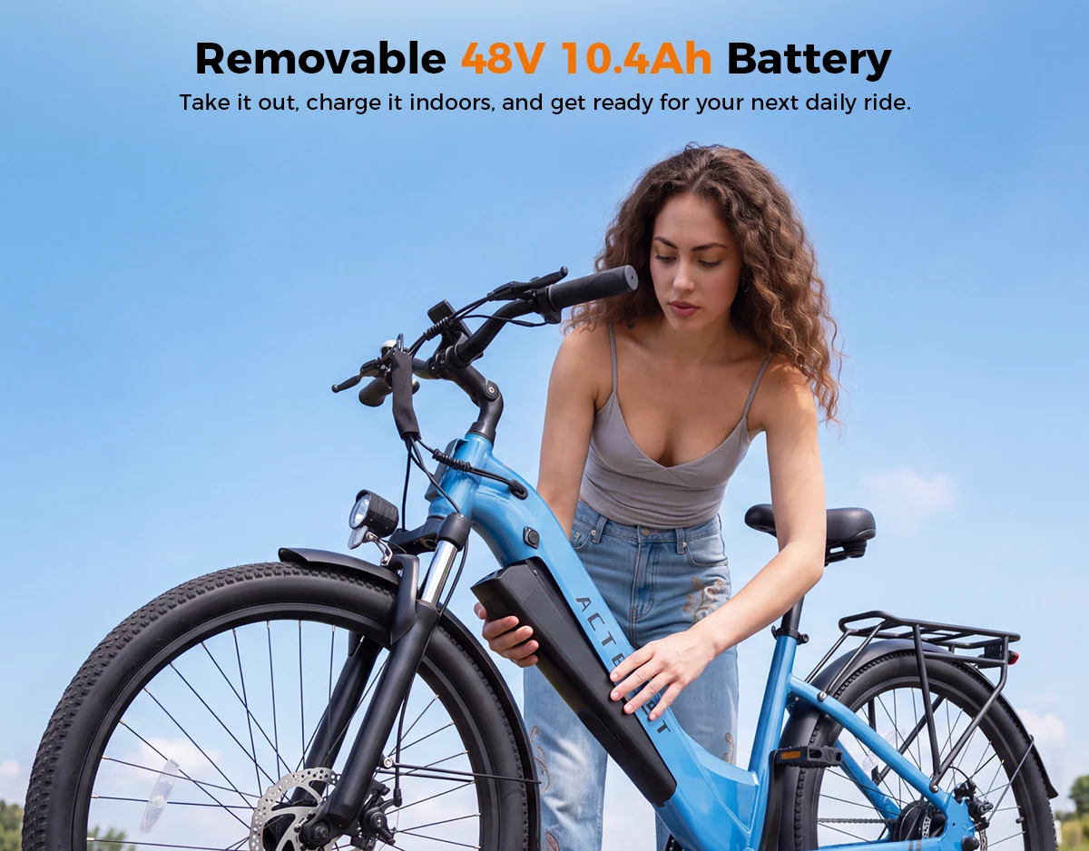 ACTBEST Core ST 2.0 Step-Through Electric Bike – 1200W Peak Motor, 48V 10.4Ah Removable Battery, 26-Inch Tires