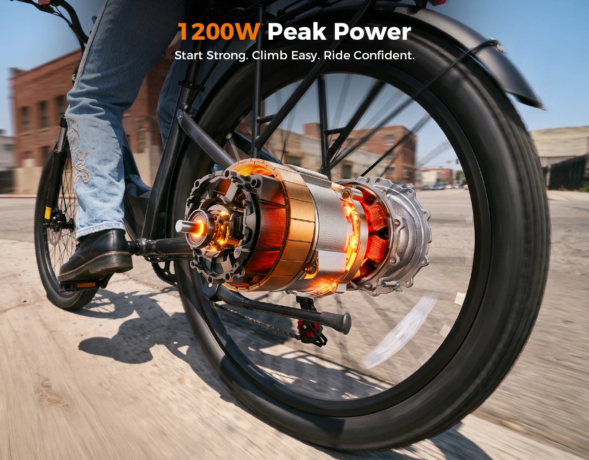 ACTBEST Core ST 2.0 Step-Through Electric Bike – 1200W Peak Motor, 48V 10.4Ah Removable Battery, 26-Inch Tires